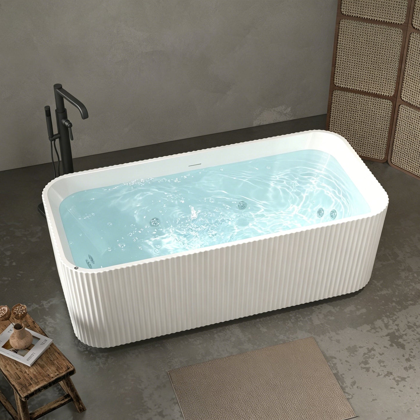 67' Rectangle Acrylic Whirlpool Bathtub Freestanding Soaker Tub Chrome Drain cUPC