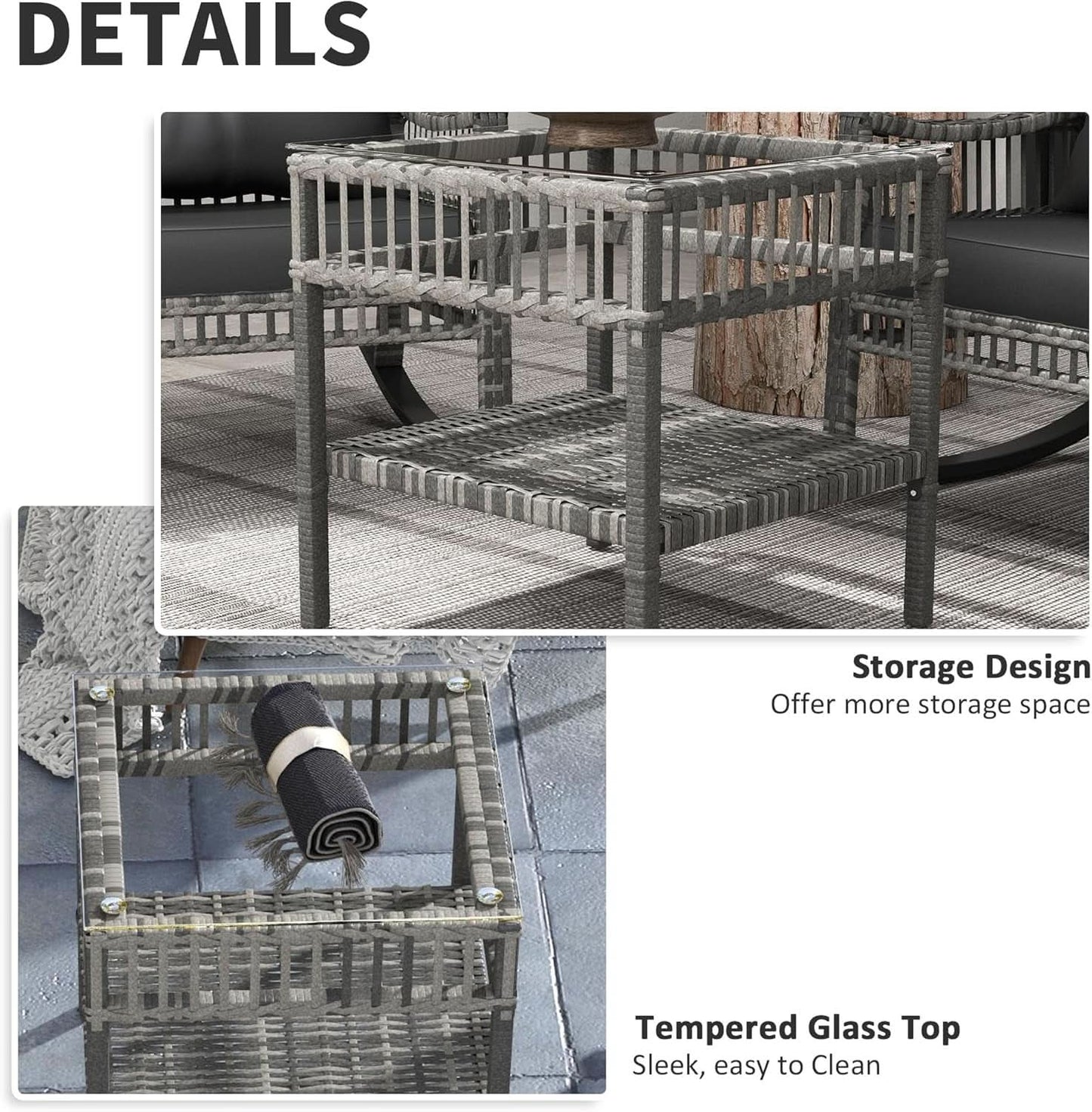 Wicker Outdoor Rocking Chair Set with Storage Table