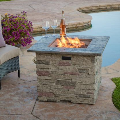 Classic Stone Design 32 Inch Square MGO Fire Pit 40000 BTU, Stone Gray