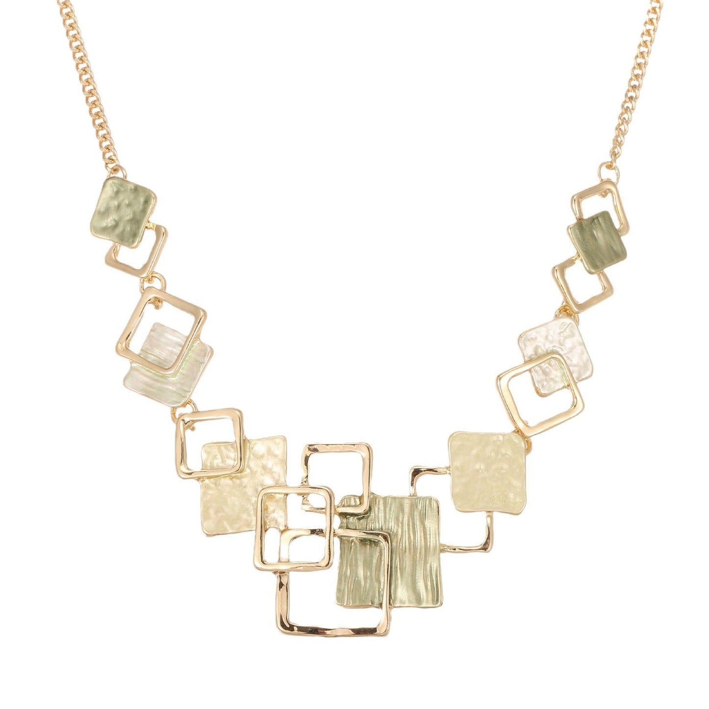 Color Painting Oil Geometric Square Ear Studs Bracelet And Necklace Set