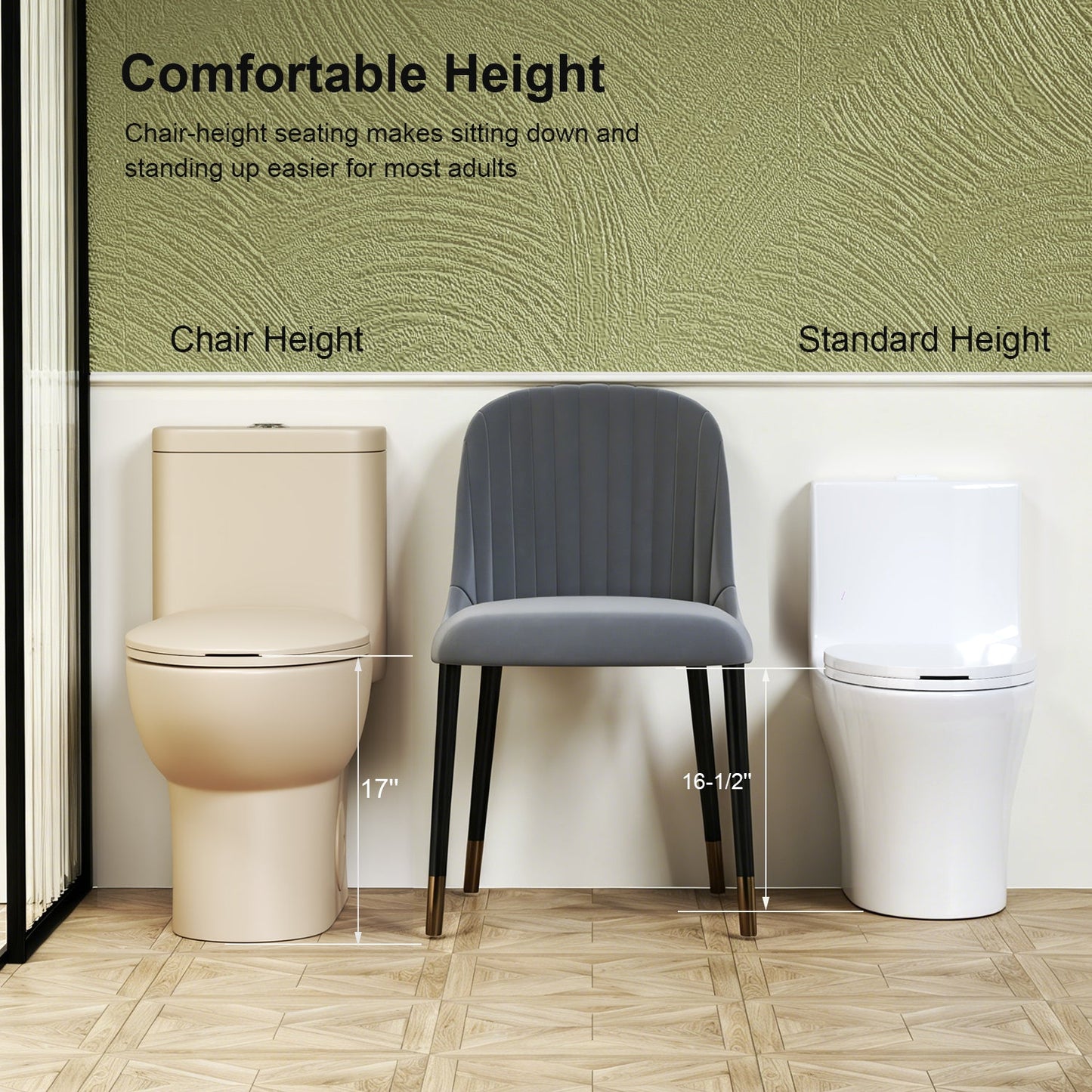 1.1/1.6 GPF Tornado Flush One-Piece Toilet ADA Height 17in, Dual Flush, Khaki