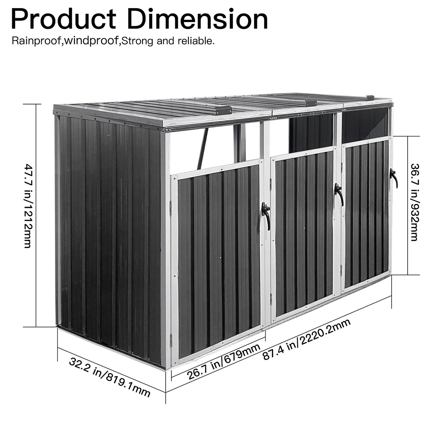 Outdoor Trash Can Shed Galvanized Steel 3 Bin