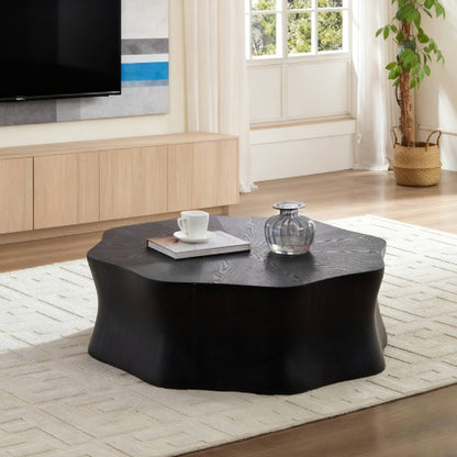 Black Petal Coffee Table, Fiberglass with Birch Wood Grain Veneer, Living Room