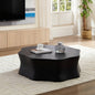 Black Petal Coffee Table, Fiberglass with Birch Wood Grain Veneer, Living Room