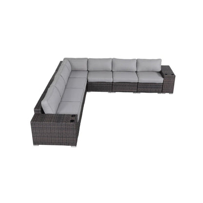 Outdoor Sectional Set HDPE Wicker Aluminum Gray 15 Cushions 2100 LB