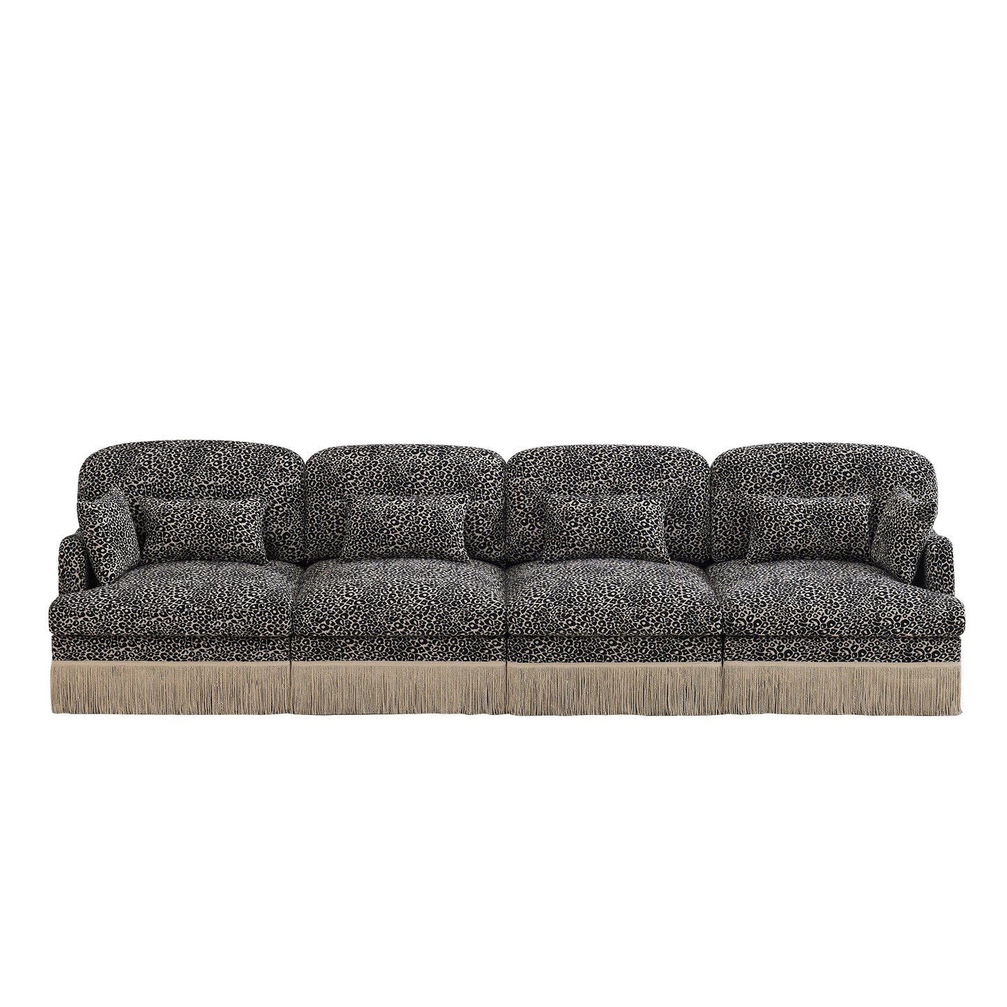 Sectional Sofa Modular Chenille Leopard Print Khaki 4 Seat Deep Seat