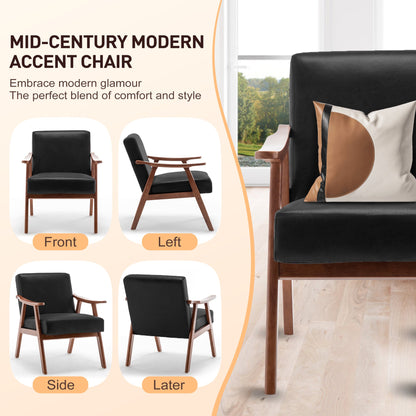 Mid-Century Wingback Accent Chair Black PU Leather 26x31x32