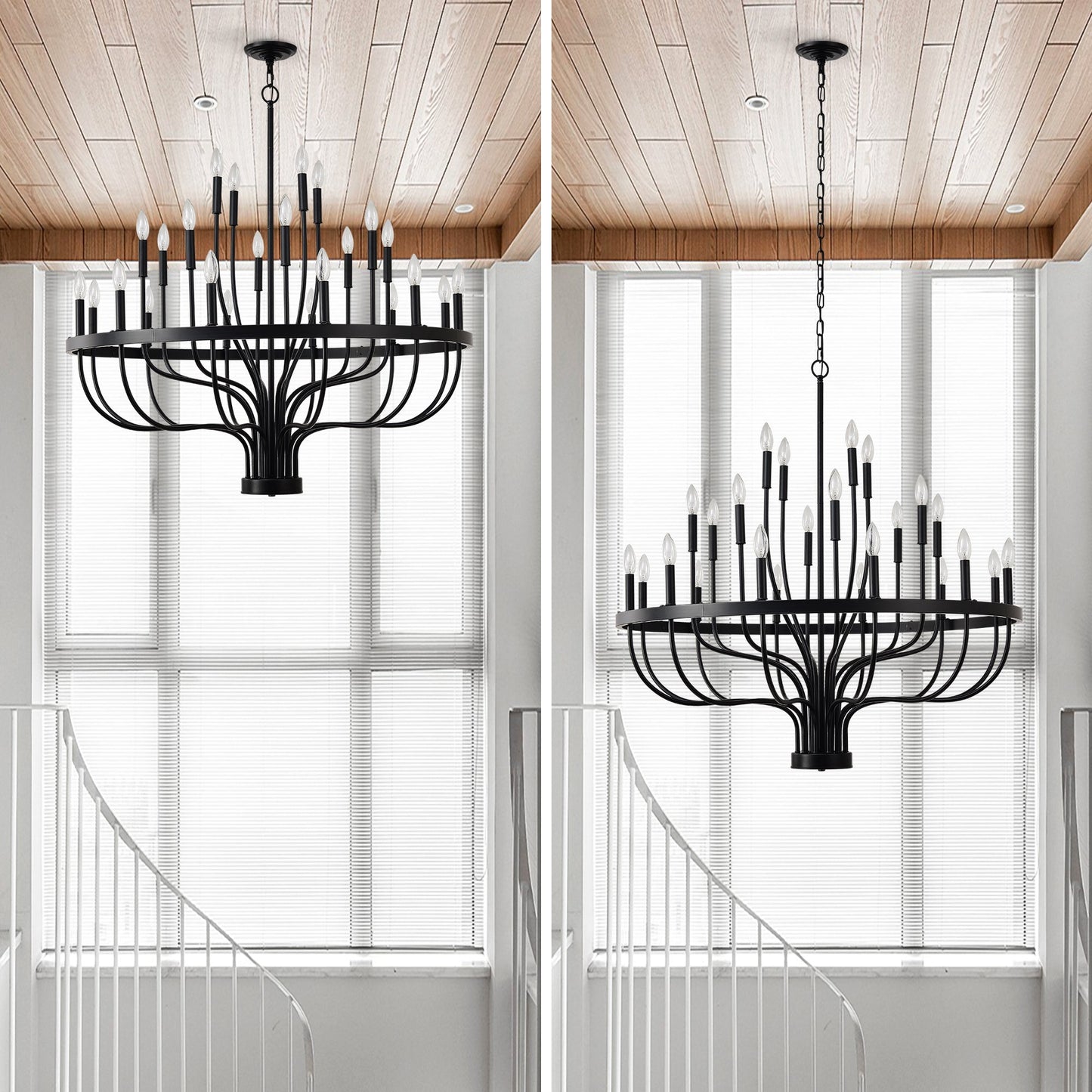 Chandelier 36-Light Black Industrial Iron Candle Farmhouse Pendant