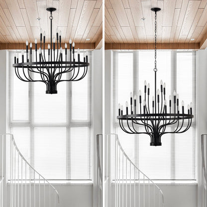 Chandelier 36-Light Black Industrial Iron Candle Farmhouse Pendant