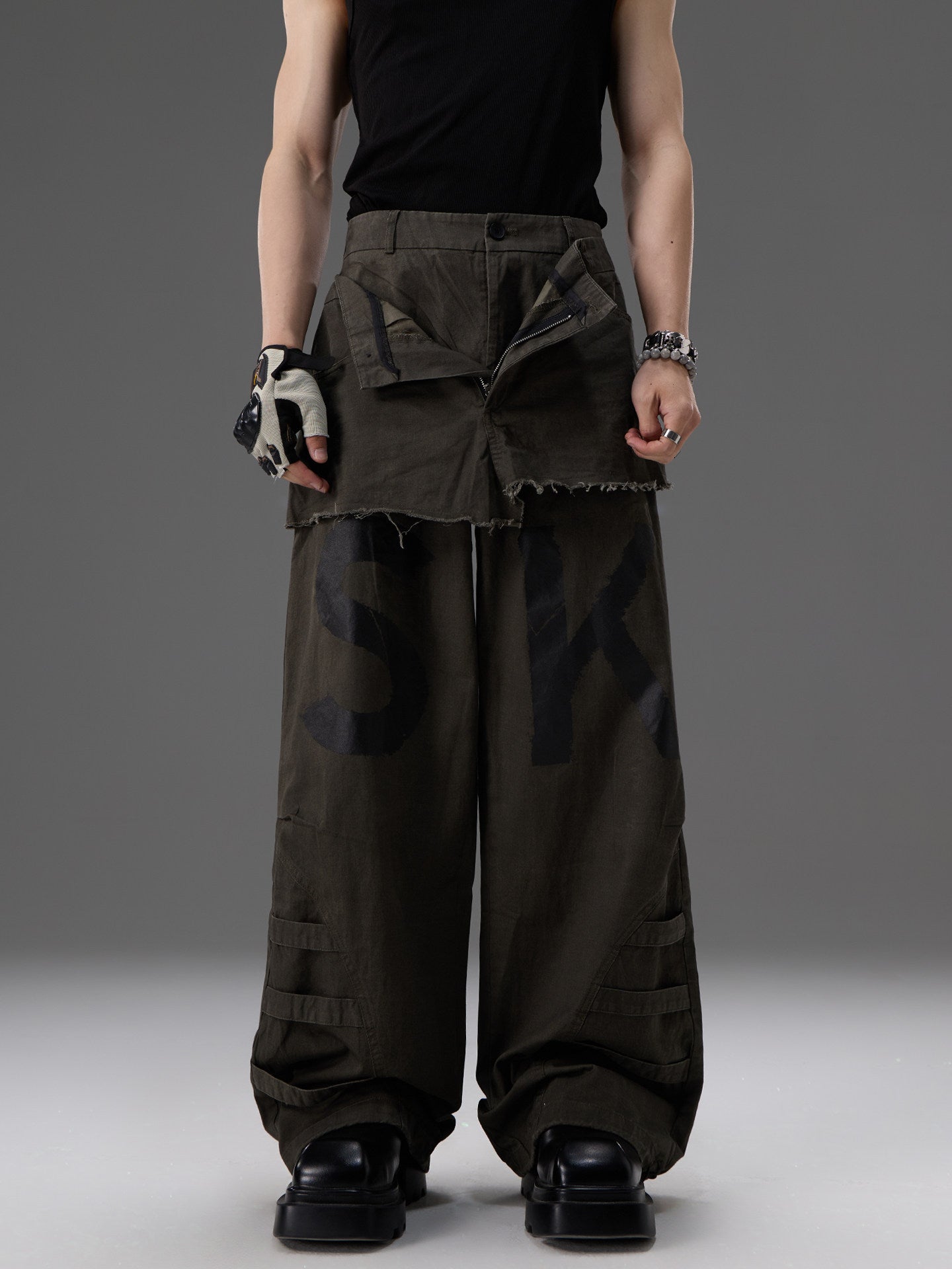 Mock-two-piece Design Straight-leg Workwear Pants
