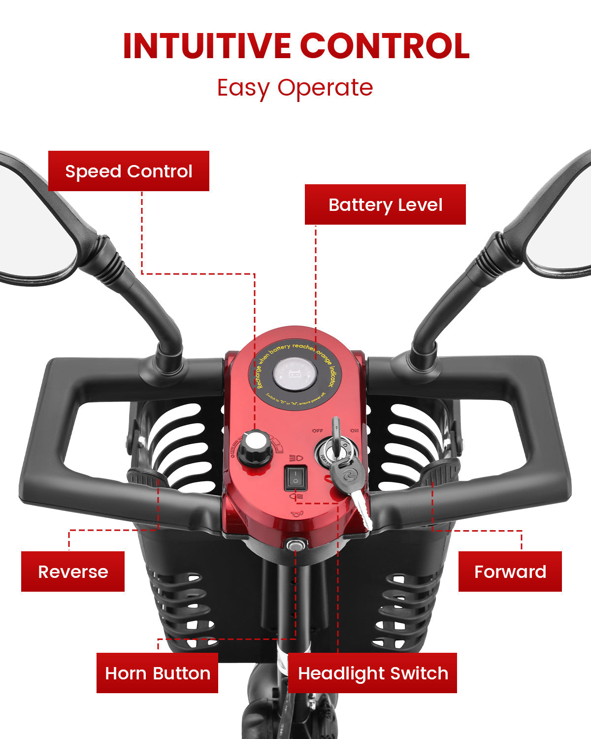 Mobility Scooter 4-Wheel Folding 350W Front Basket