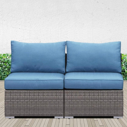 Outdoor Patio Sofa Set PE Rattan Blue 2 Piece Armless Modular