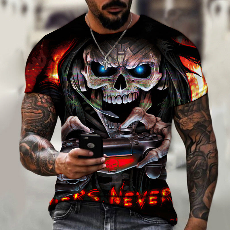 European And American Summer Dark Horror Skull 3D-Printed Mens Short-Sleeve T-Shirt