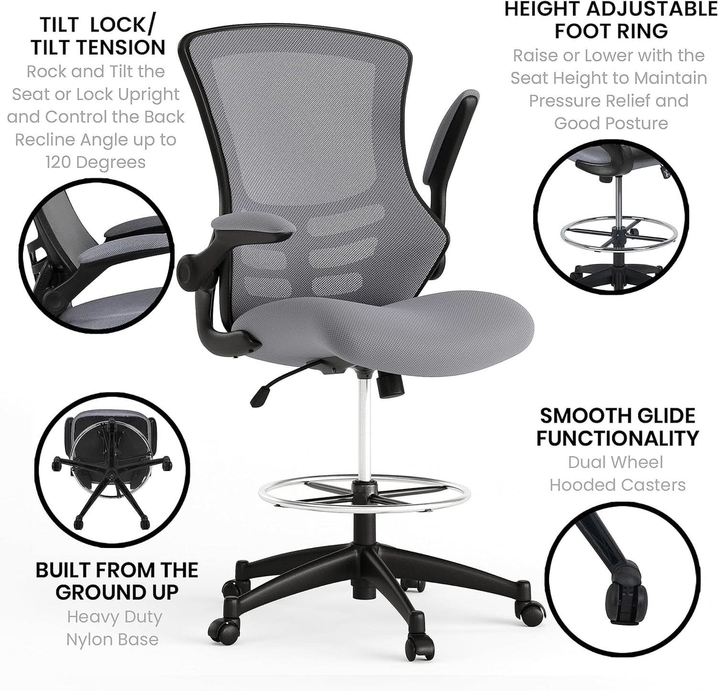 Kelista Mid Back Swivel Office Chair With Height Adjustable Dark Gray Mesh