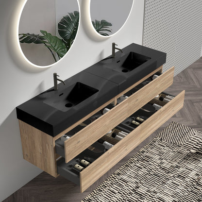 72''(36Inch*2) Bathroom Vanity with Matt Black Engineered Quartz Sink and Rou...