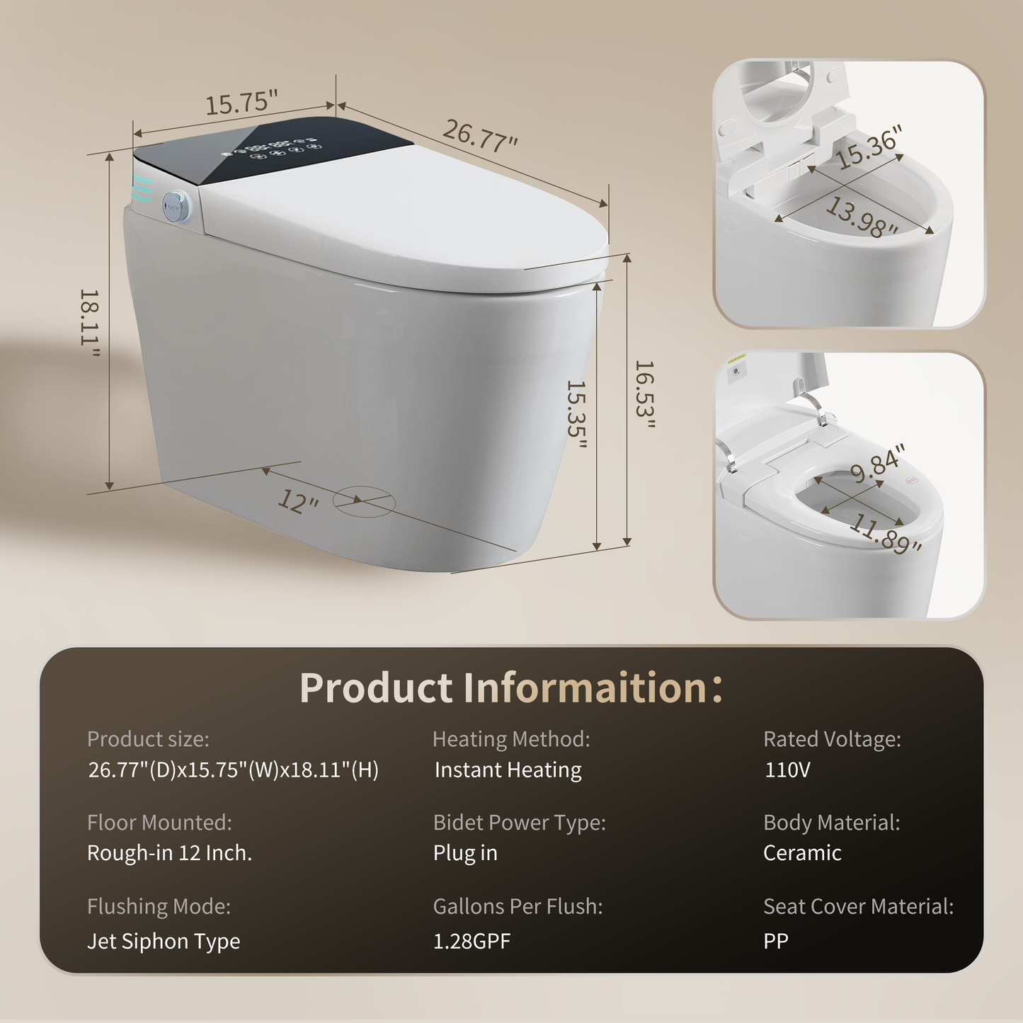 Tankless Smart Toilet With Bidet Built In, One-piece Bidet Toilet Seat, Auto ...