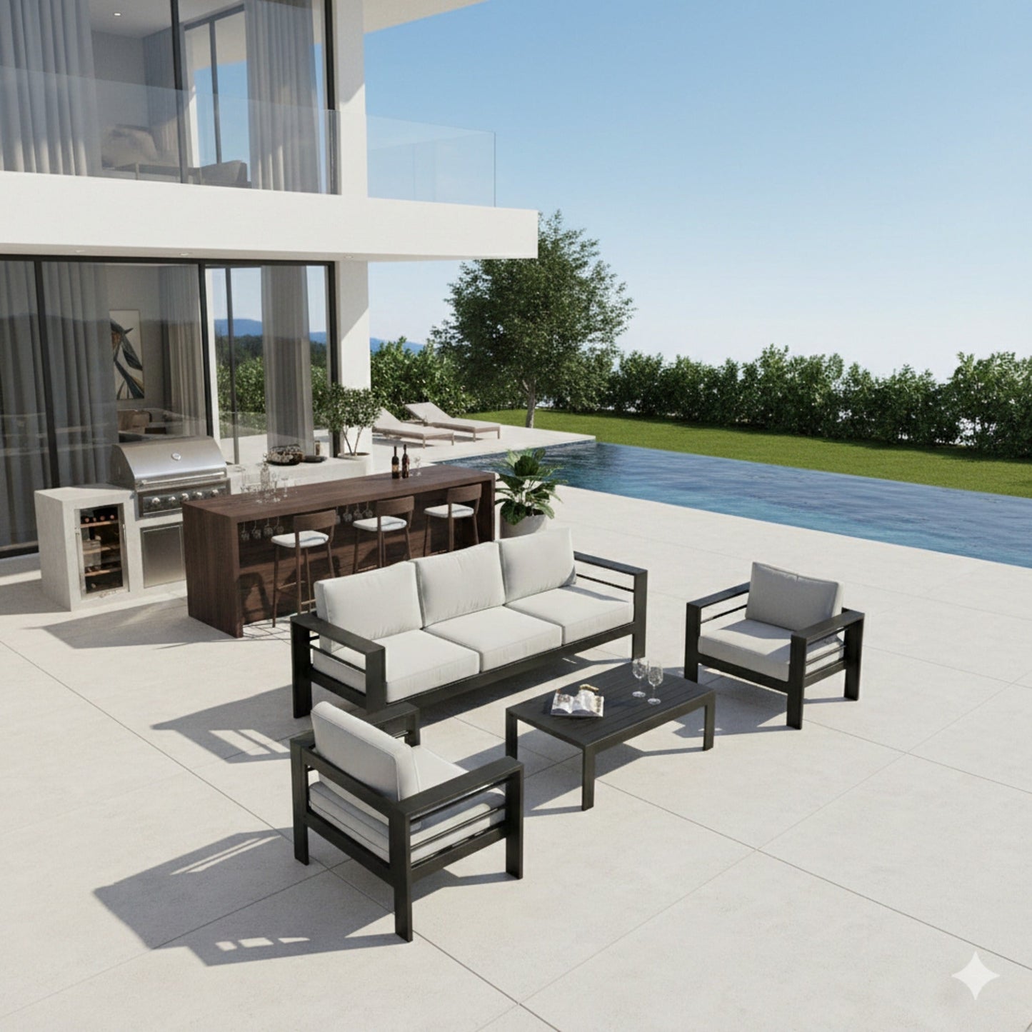 Outdoor Patio Set Aluminum Black Gray 4 Piece 73in Sofa