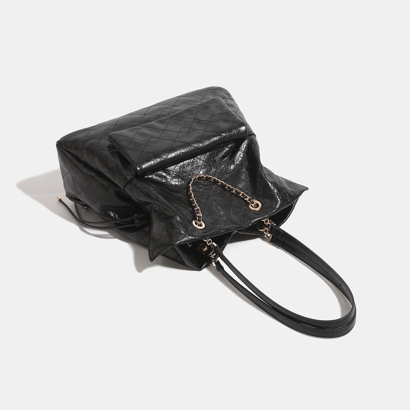 Preppy-style Oil-waxed Leather Quilted Chain Backpack For Women