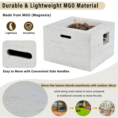 Propane Fire Pit Square MGO 40000 BTU 24" with Side Table Cover