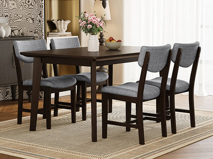 Rustic 5-Piece Dining Set - 1 Solid Wood Table + 4 Upholstered Chairs,