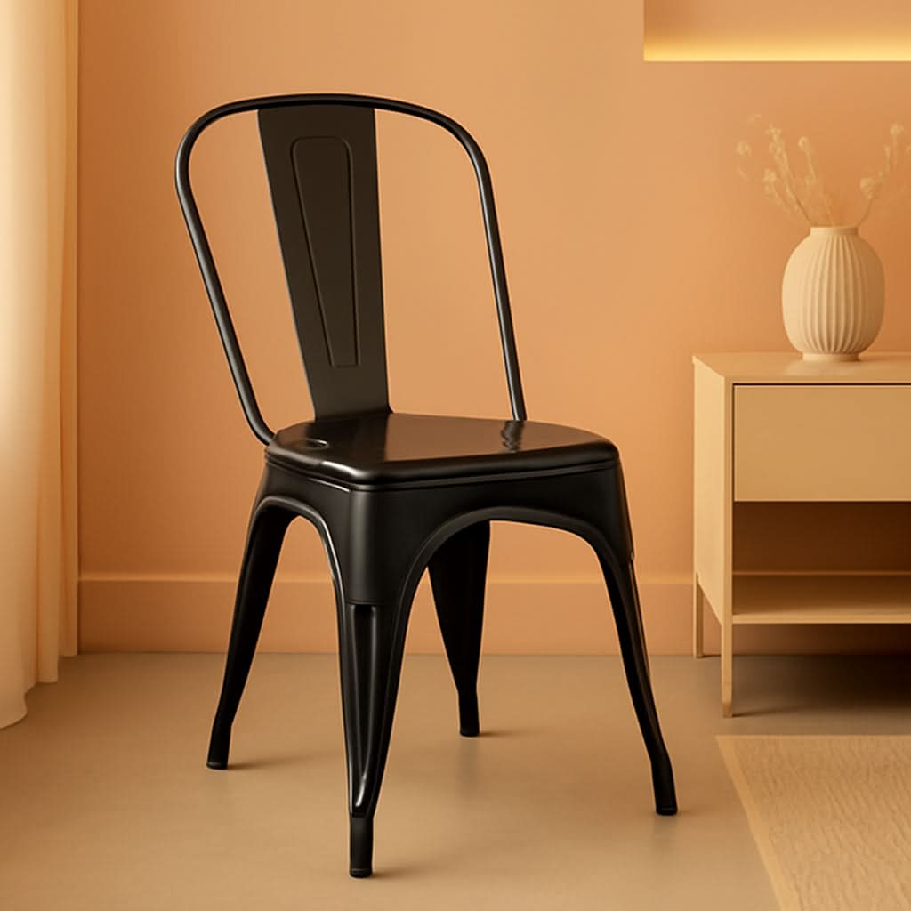 Stackable Tolix Style Metal Dining Chair Black Set of 4