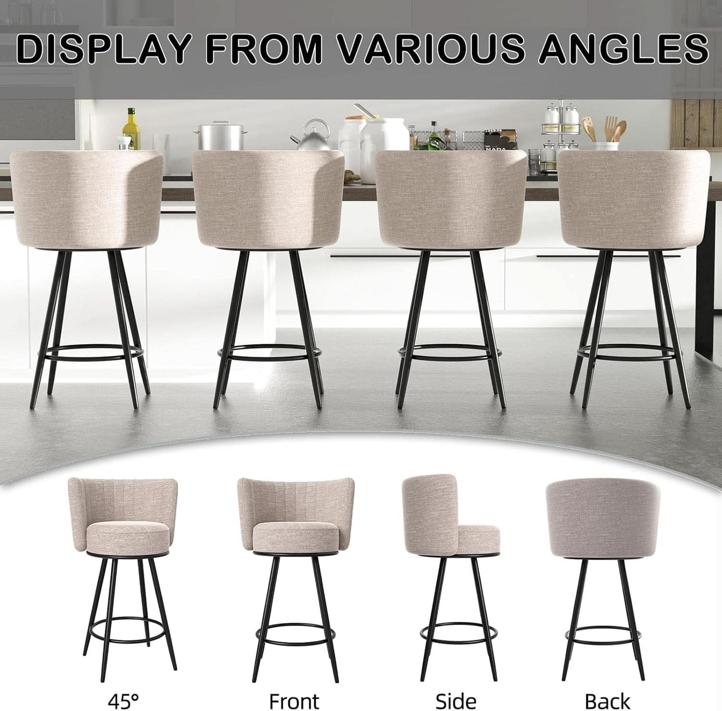 Stylish Swivel Bar Stools Set of Two Beige