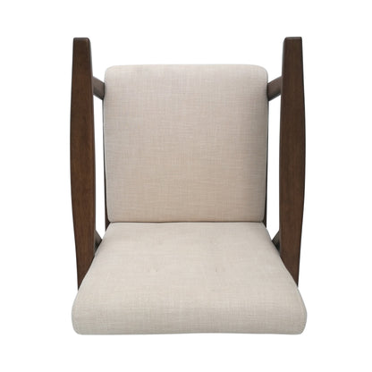 Accent Chair Mid-Century Tufted Beige Rubberwood Bent Arms 25x32x32 In