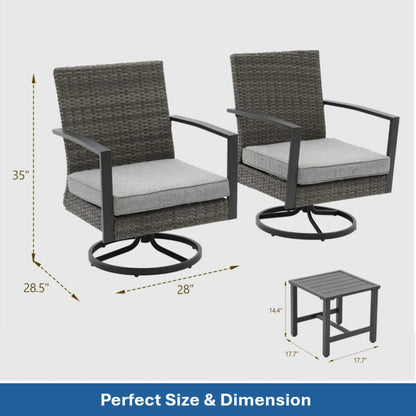 Outdoor Bistro Set Rattan Swivel Rocker Gray 3 Piece with Side Table