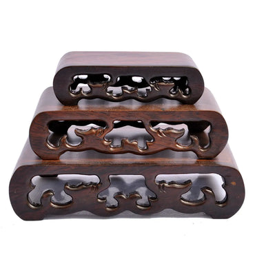 3PC Elaborate Chinese Hard Wood Stand of Netsuke, Snuff bottle, Carving Display