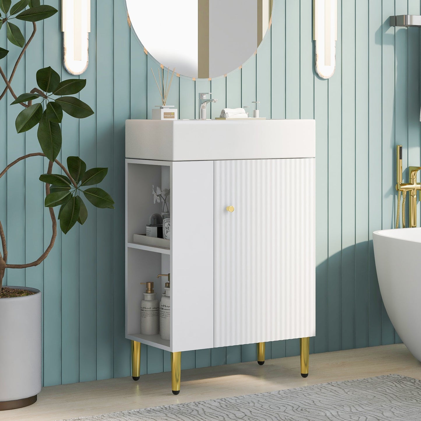 Amelia 21.6' Bathroom Vanity with Storage Cabinet, Single Ceramic Sink and Le...