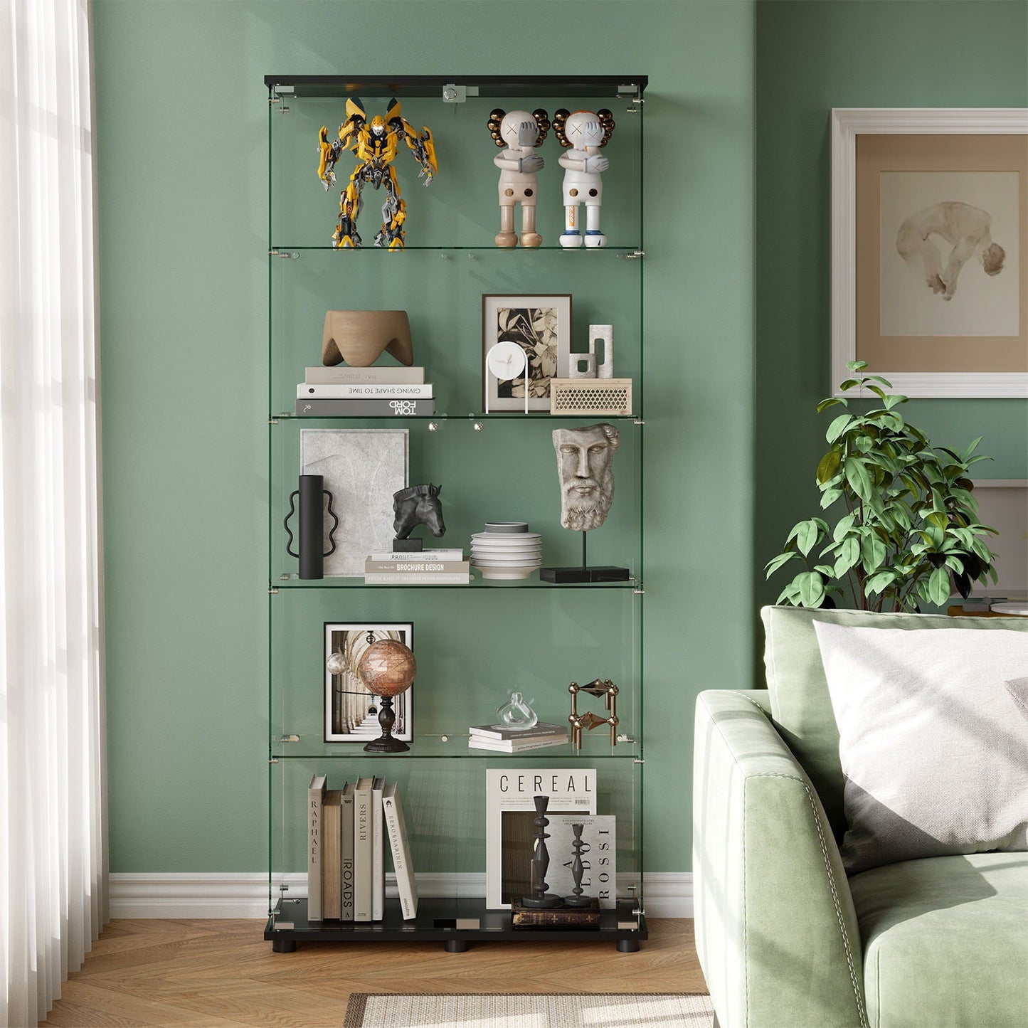 Display Cabinet With Shelf Double Doors And Lock
