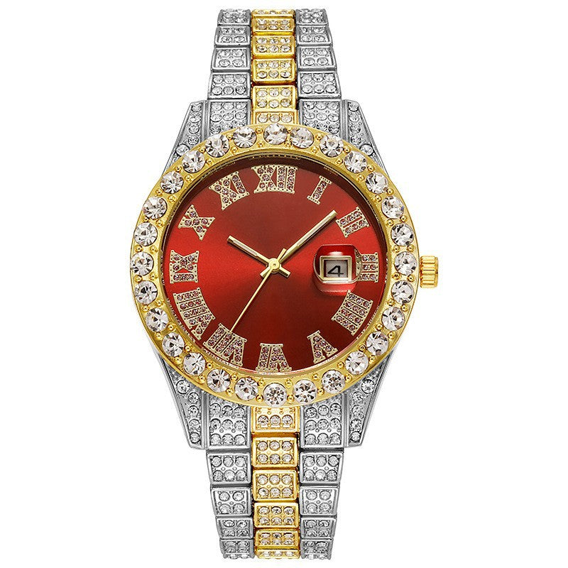 Men's Steel Strap Hip-hop Roman Quartz Watch