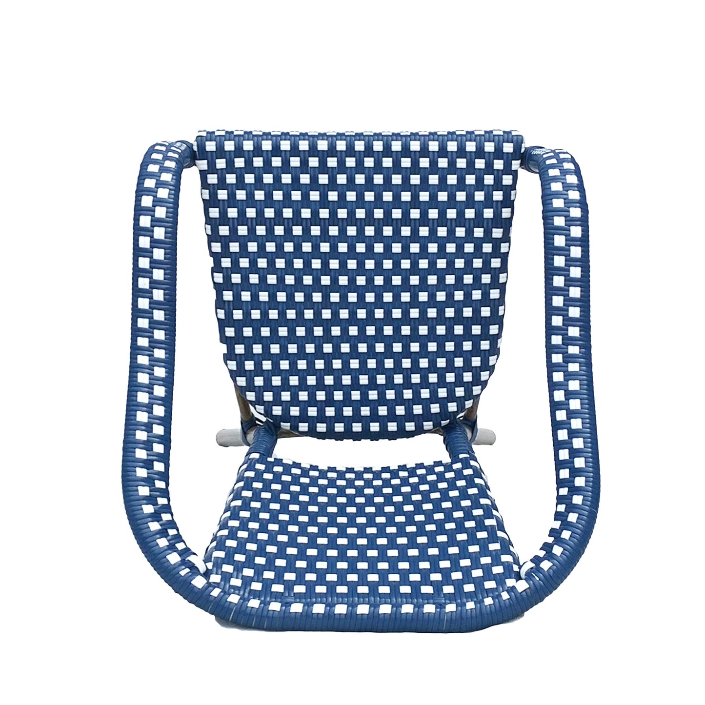 Outdoor Bistro Chair Set of 2, Rattan Wicker Aluminum Frame, White and Navy