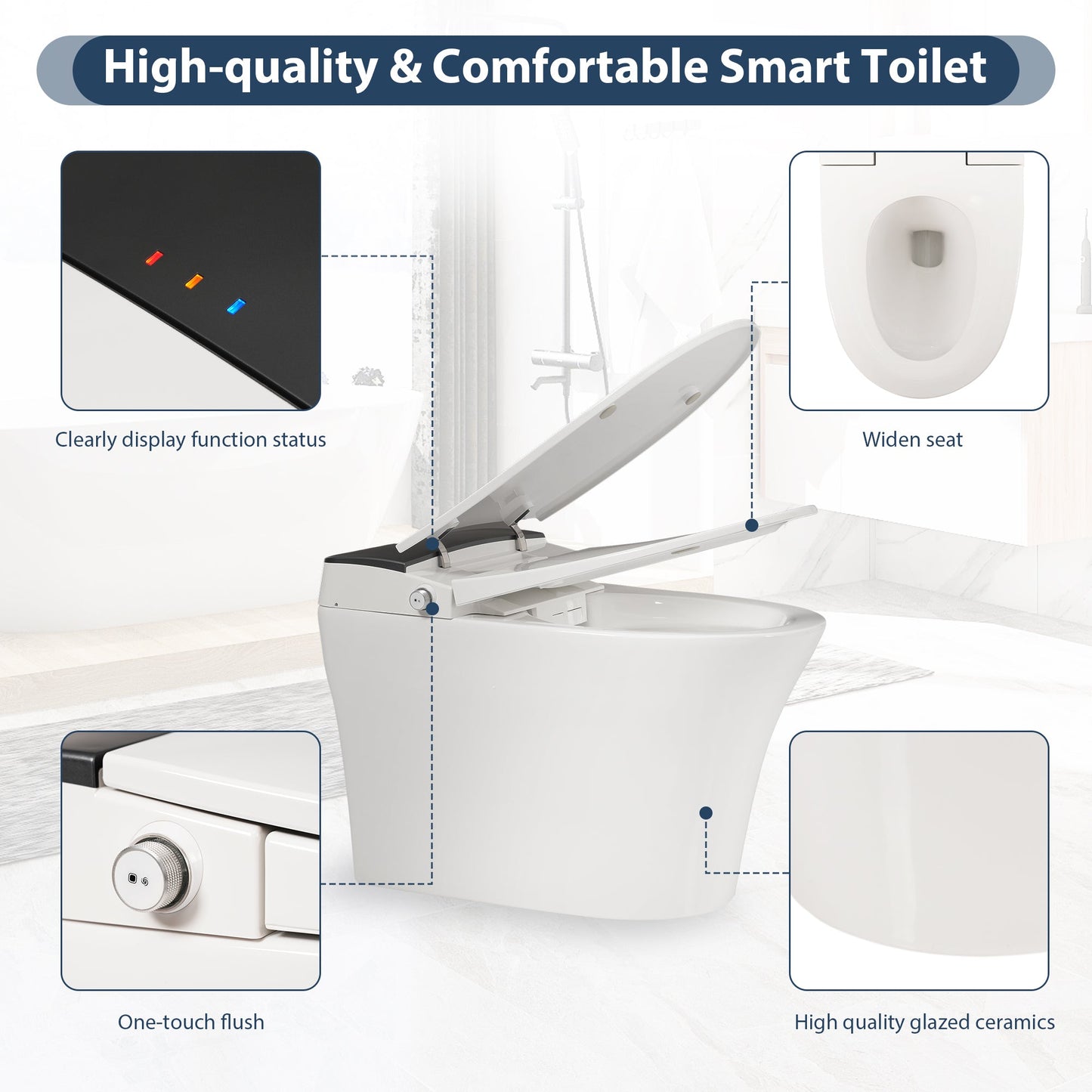 Heated Seat Smart Toilet, One Piece Toilet, Automatic Flush Tankless Toilet w...