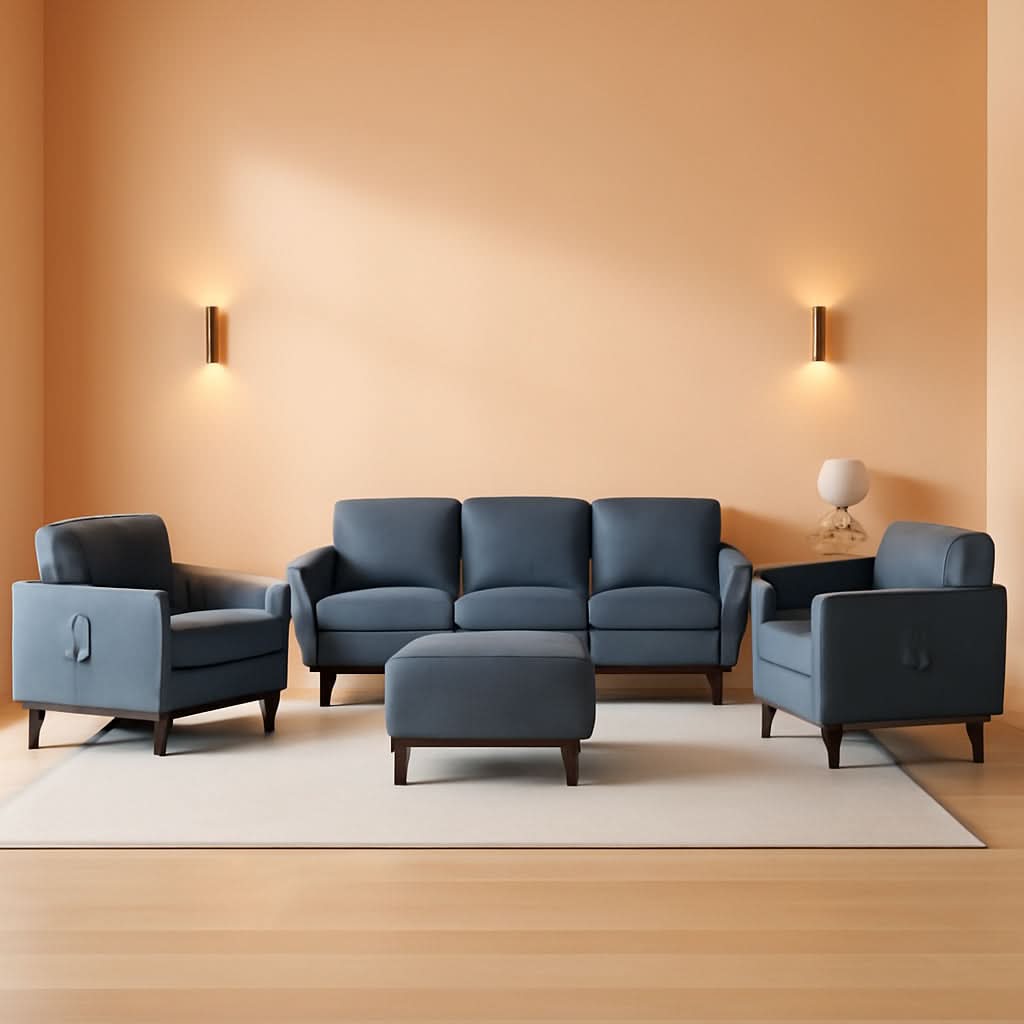 6 Seater Sectional Sofa In Dark Grey Linen With Ottoman