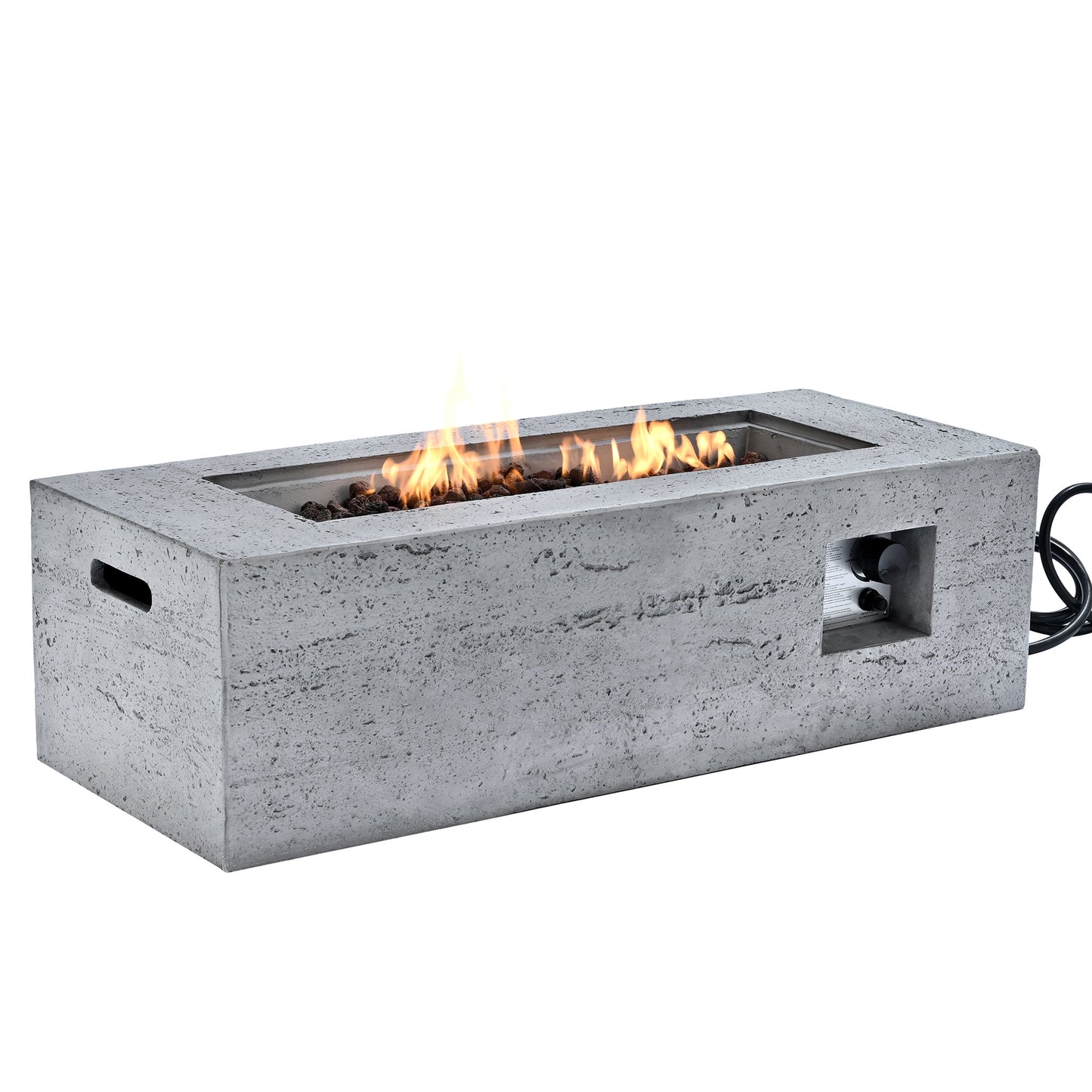 Fire Pit Propane Rectangular MGO Gray 40000 BTU with Tank Cover 41.9 In