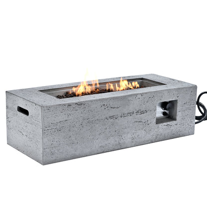 Fire Pit Propane Rectangular MGO Gray 40000 BTU with Tank Cover 41.9 In