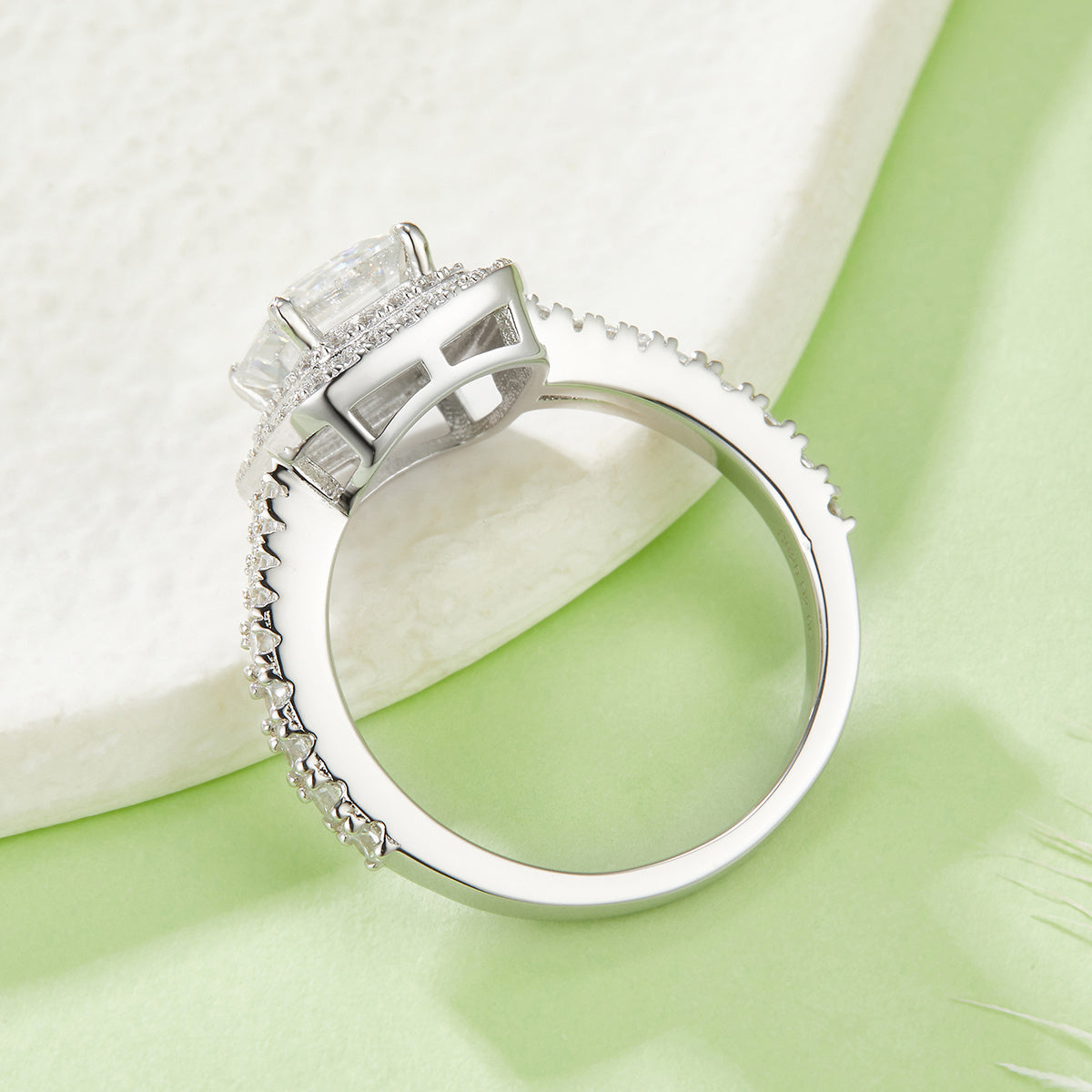 3 Carat Emerald Cut Moissanite Engagement Ring, Double Halo Split Shank S925 Silver Platinum Plated D Color VVS1 With GRA, US 5-9.