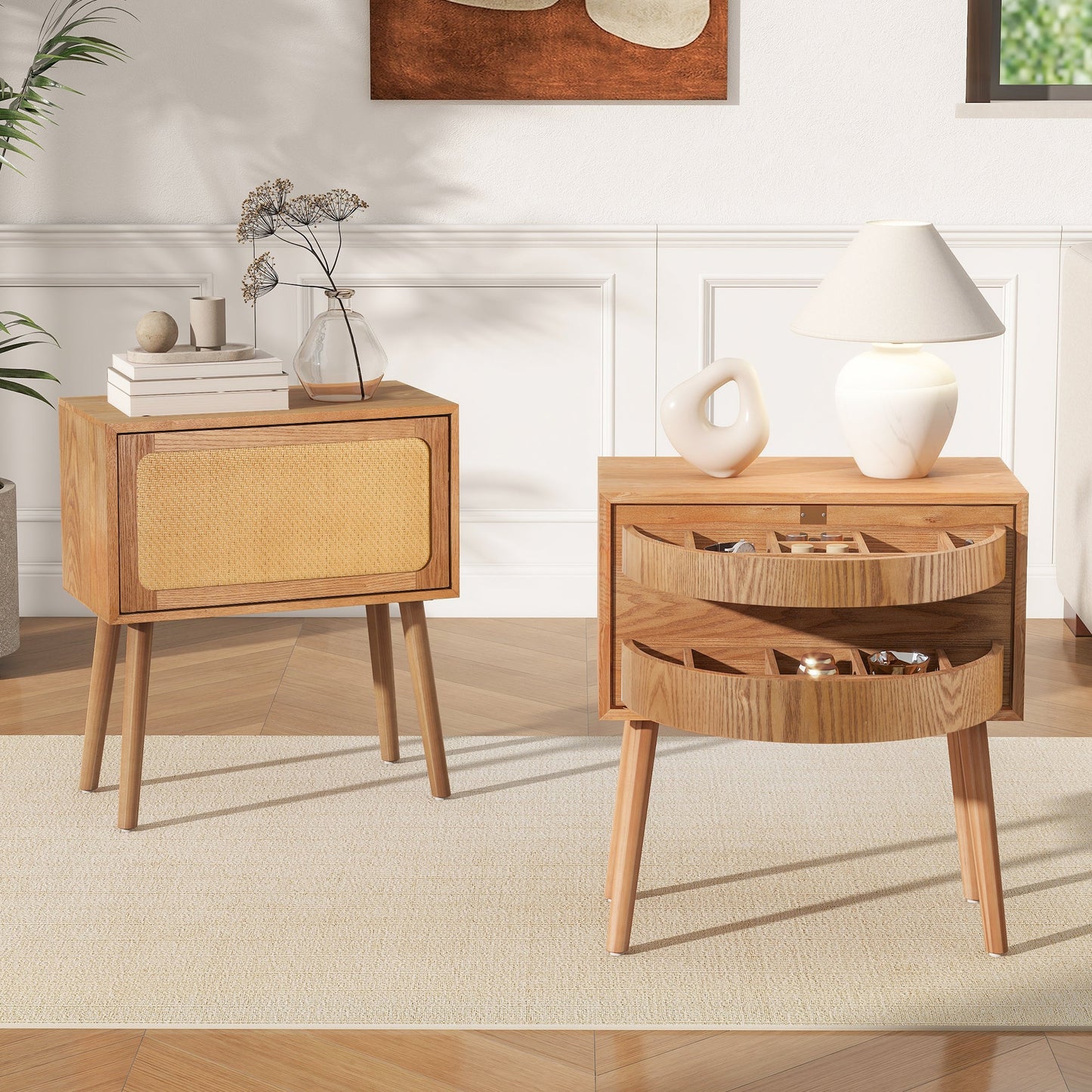Rotating Hidden Compartment Nightstands, Mid Century Modern Concealment