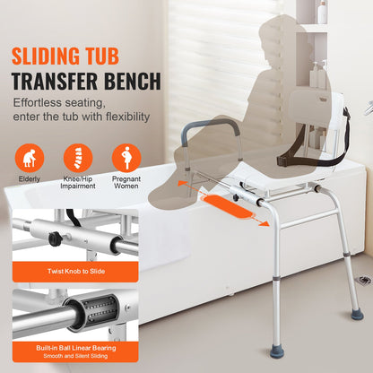 Transfer Bench Sliding Shower Chair Aluminum 400lb Reversible