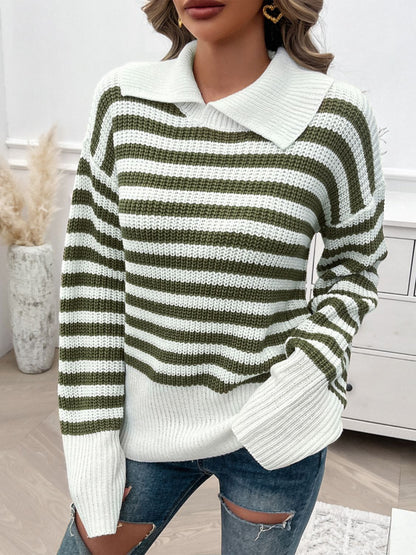 Women's Striped Sweater Collar