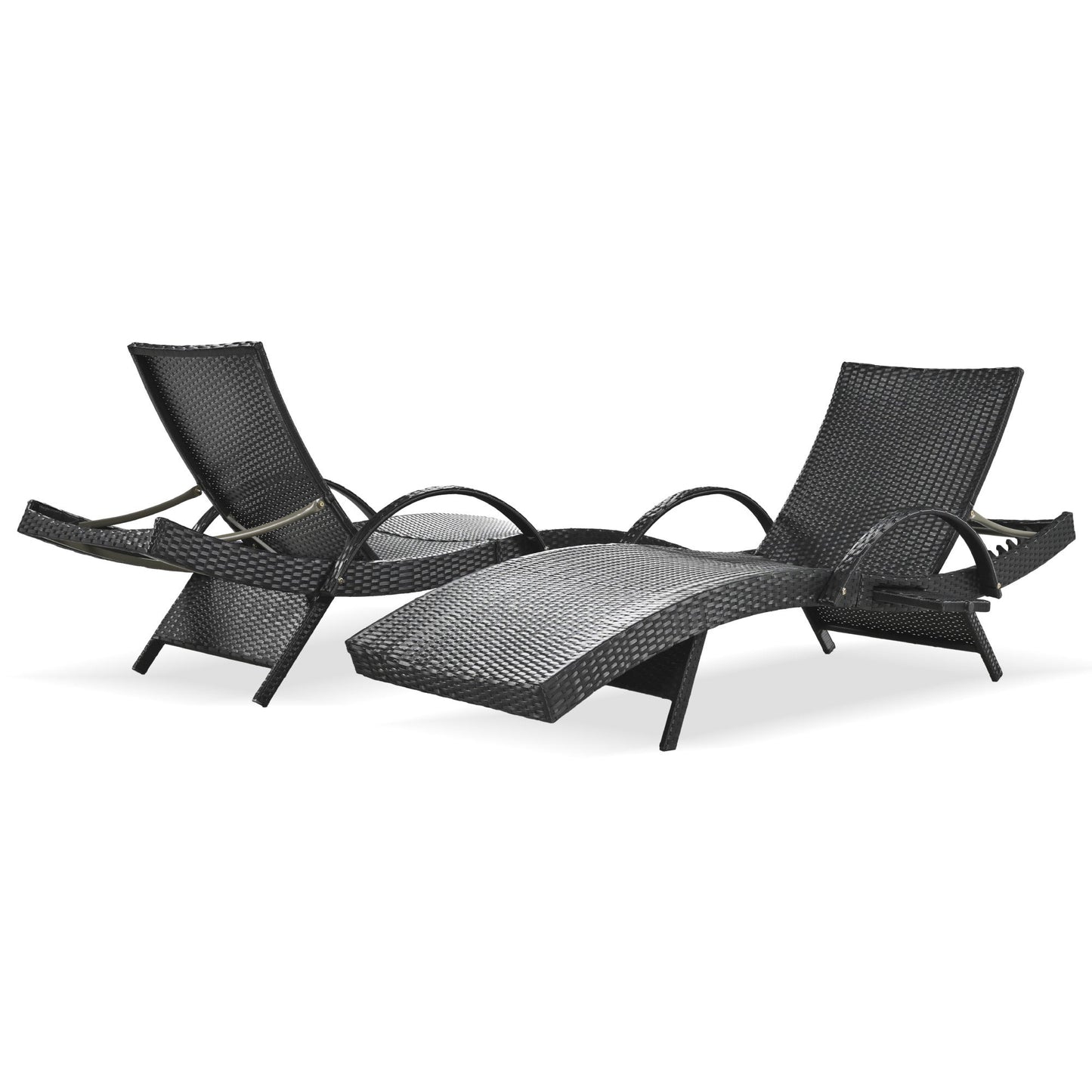 2-Piece Wicker Chaise Lounge Set w/ Pull-Out Table 5-Position 470lb