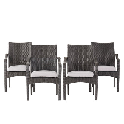 6 Pcs Outdoor Acacia Wood Dining Set with PE Rattan Stacking Chair, Grey