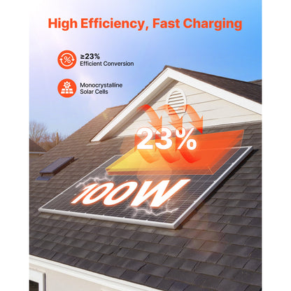 100W Monocrystalline Solar Panel, 23% Efficiency, IP65 Waterproof, RV Boat