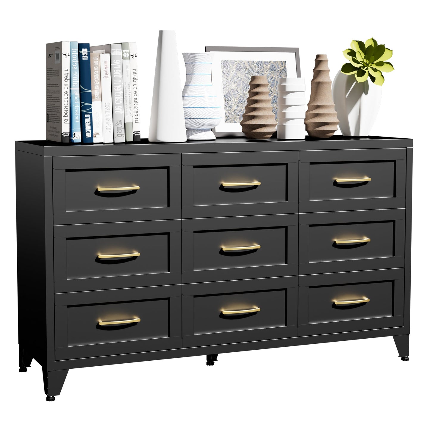 Dresser 9-Drawer Black Steel Smooth-Glide Powder Coat 52x15.8x30 In