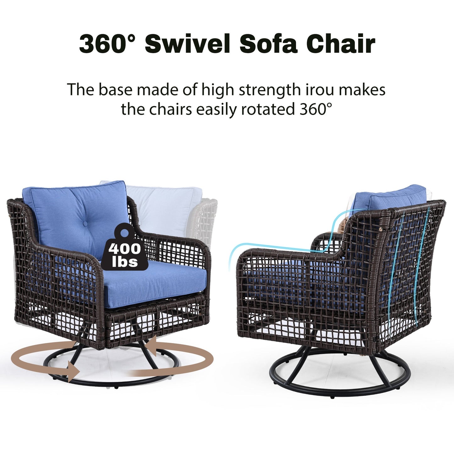 Outdoor Patio Set PE Rattan 4 Piece Swivel Chair Seats 5