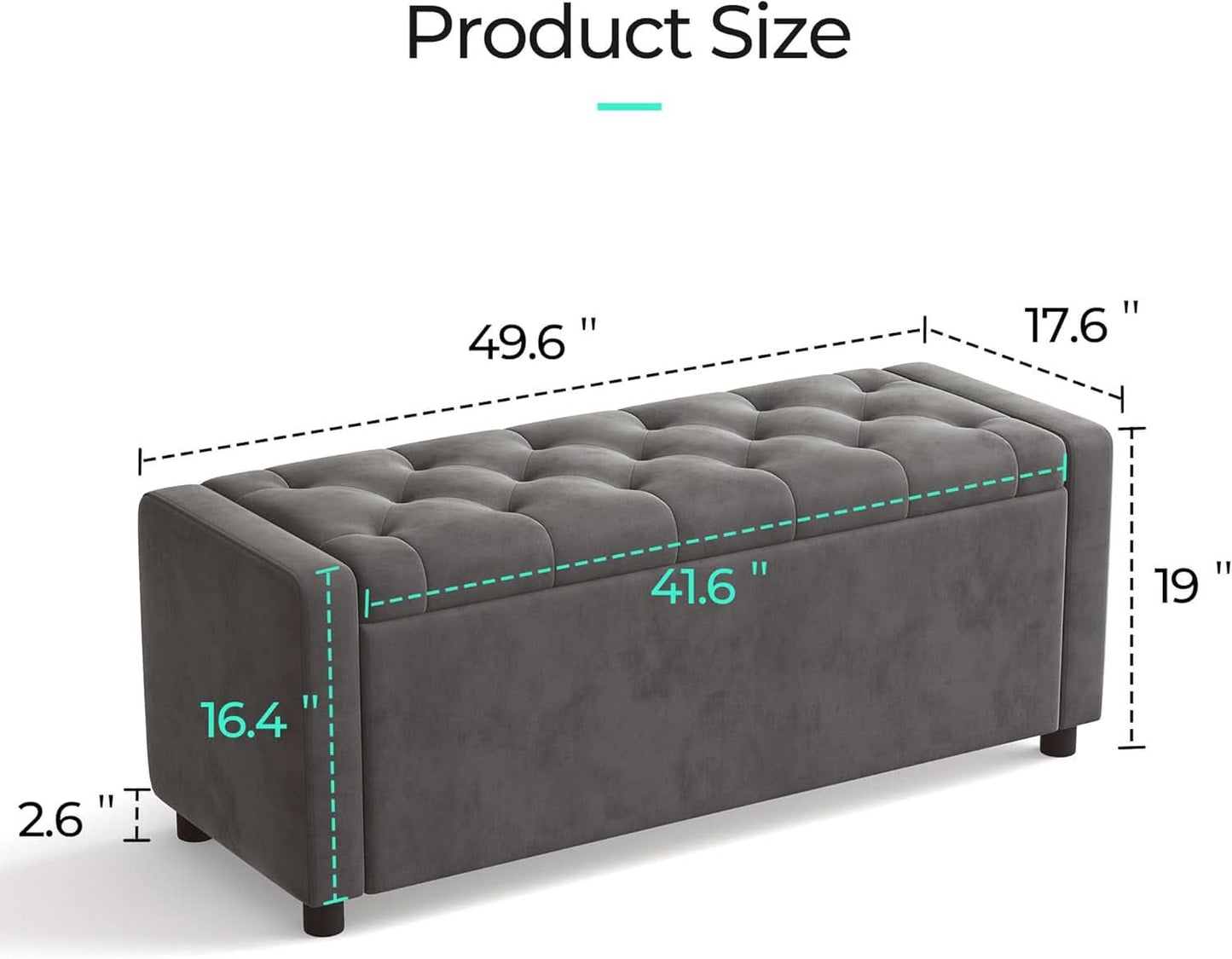 50 Inch Grey Luxurious Upholstered Storage Ottoman