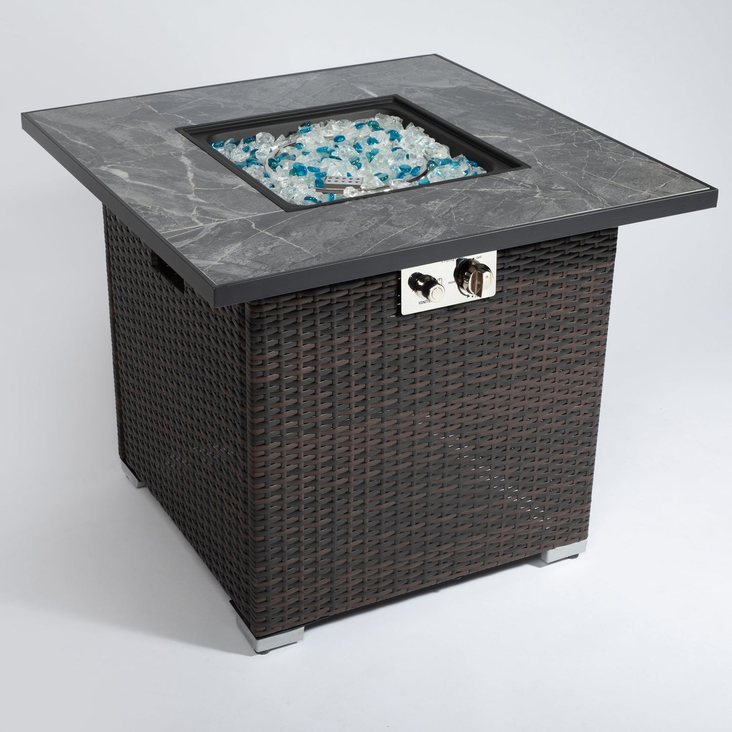 Espresso Square 30 Inch Propane Gas Fire Pit Table Tile Top Wicker Base