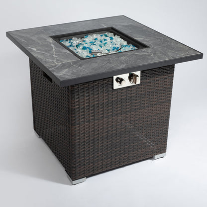 Espresso Square 30 Inch Propane Gas Fire Pit Table Tile Top Wicker Base