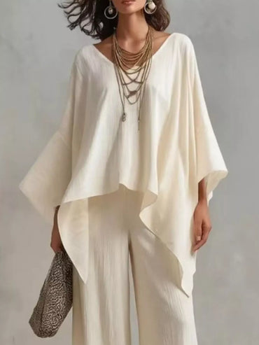 Full Size V-Neck Top and Pants Set Plus Size